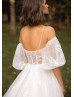 Ivory Shinning Lace Tulle Flowing Wedding Dress With Detachable Sleeves